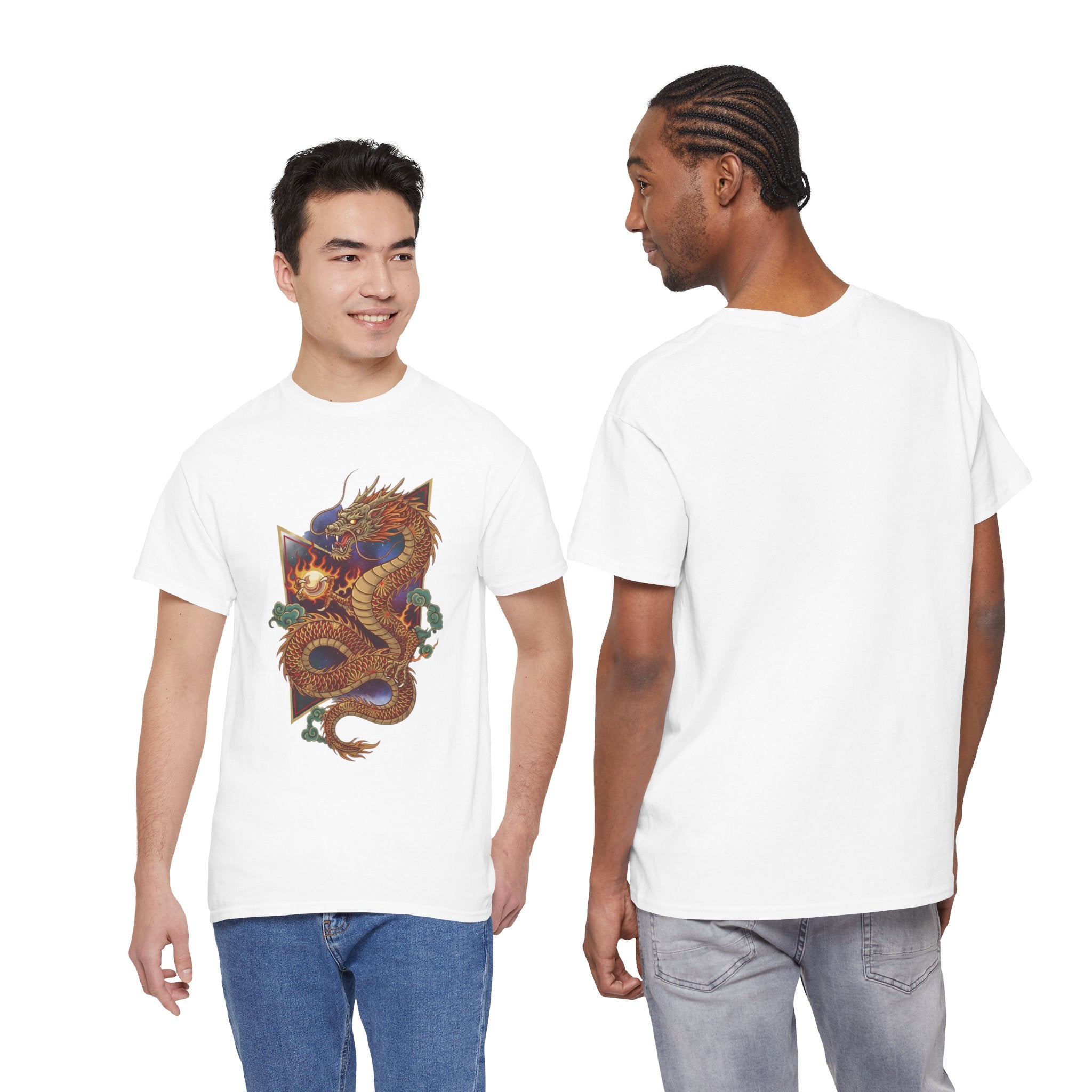Dragon Graphic Men's T-Shirt — DTG Printed Vintage Gold Oriental Cotton Tee