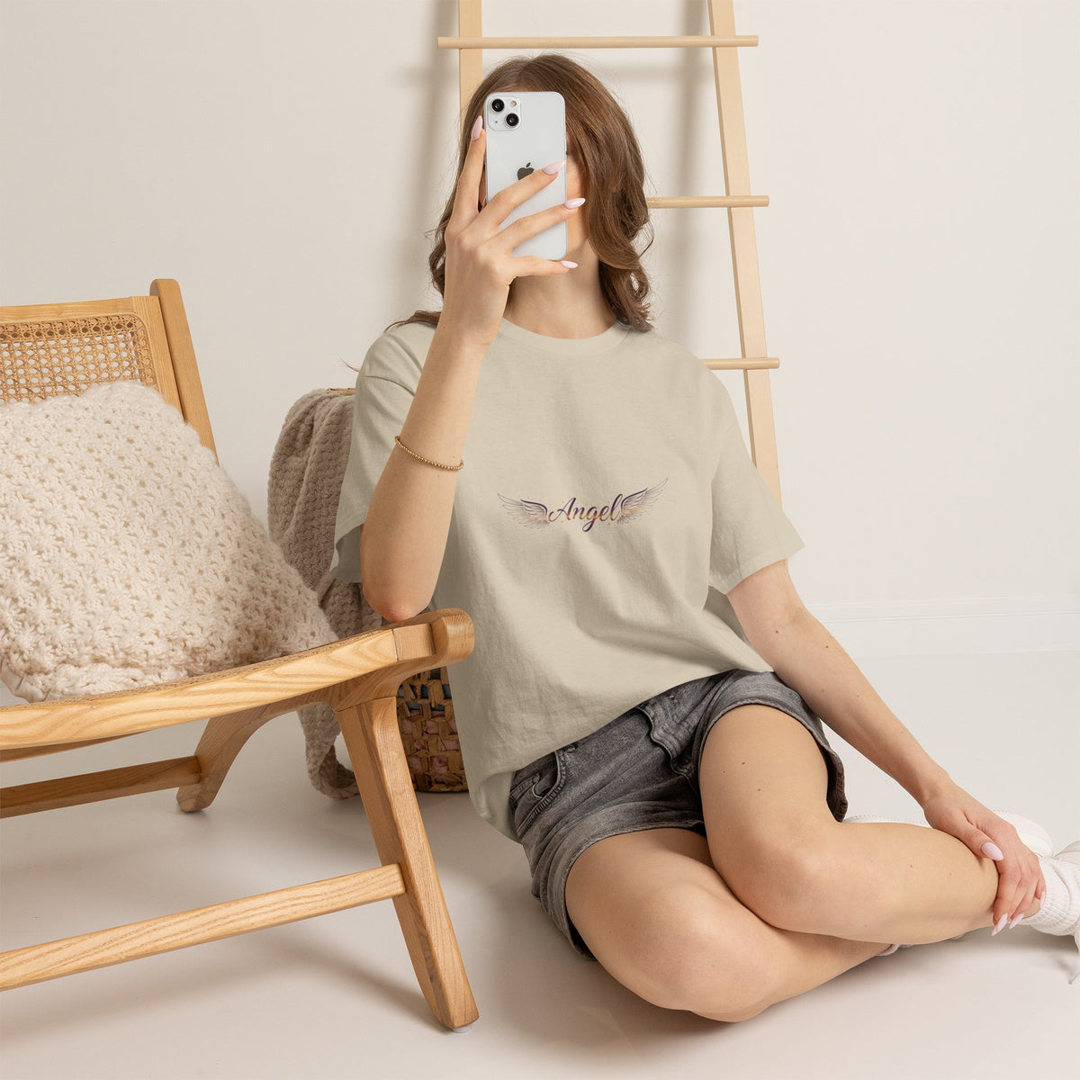 Angel Wings Graphic Tee | Minimal "Angel" Chest Print | Women's DTG T-Shirt