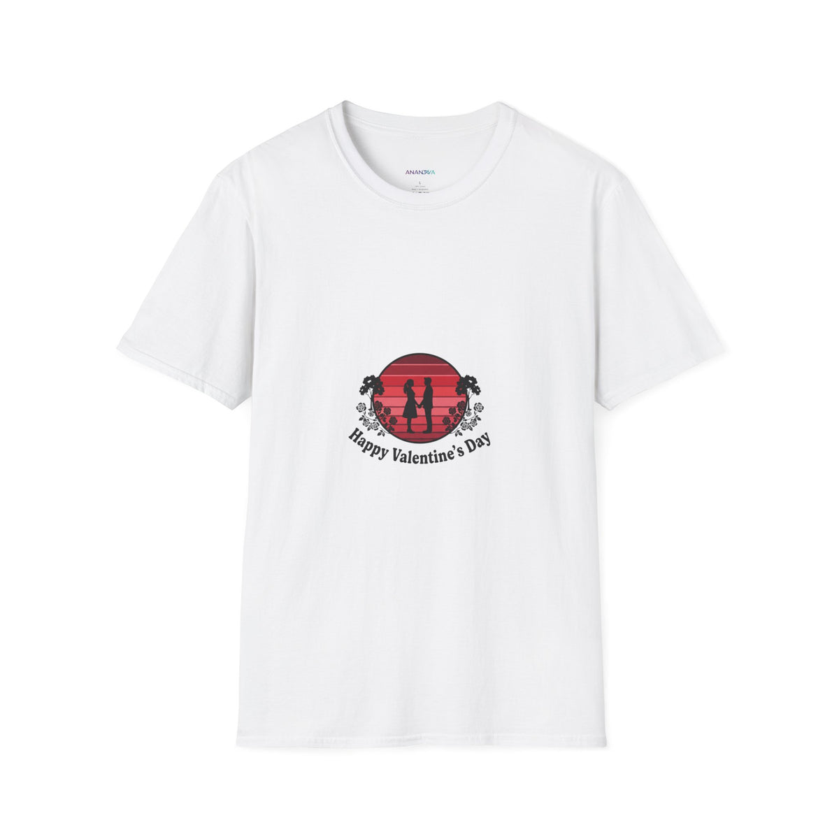 Valentine's Day Couple Sunset T-Shirt — "Happy Valentine's Day" Silhouette Unisex Graphic Tee