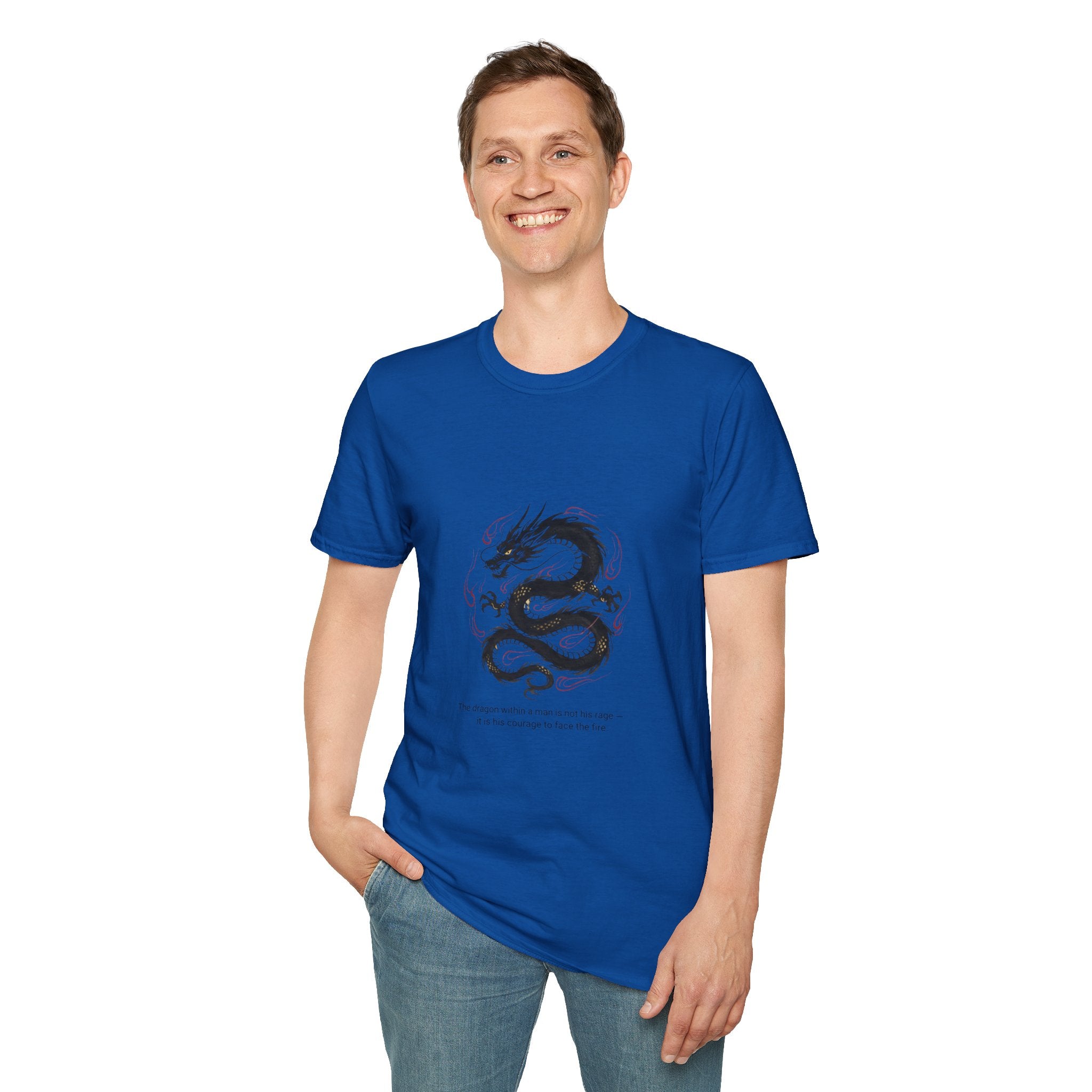Men's Graphic Tee — Black Eastern Dragon Illustration with Inspirational Quote