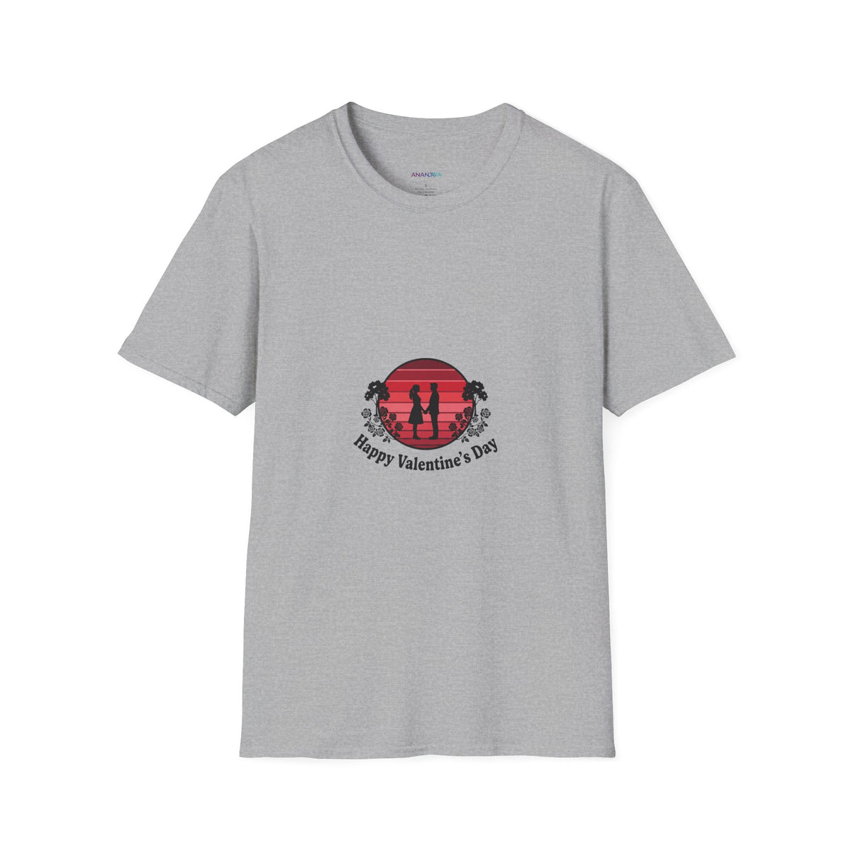 Valentine's Day Couple Sunset T-Shirt — "Happy Valentine's Day" Silhouette Unisex Graphic Tee
