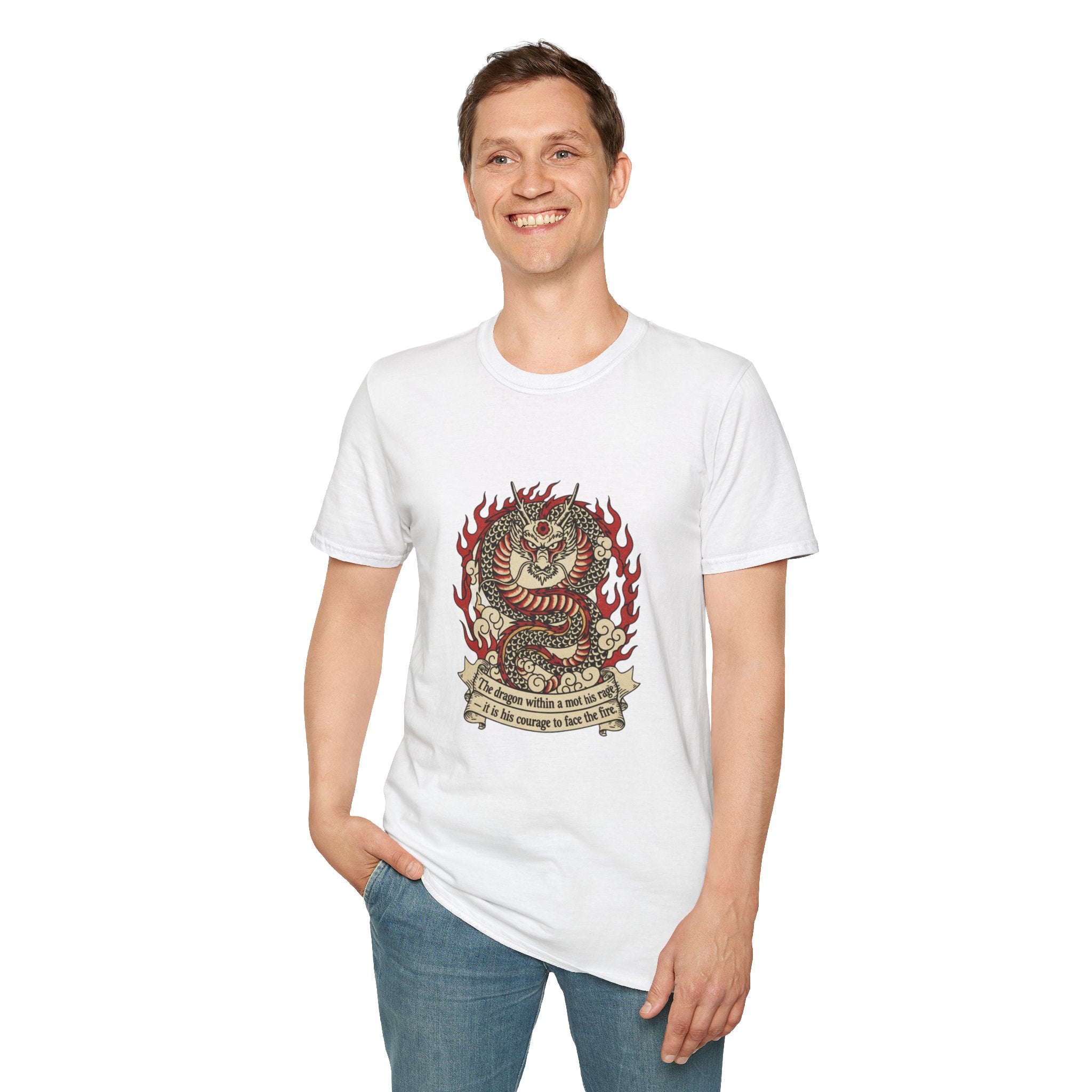Men's Graphic Tee — Fiery Tiger, Snake & Skull Tattoo Crest with Banner