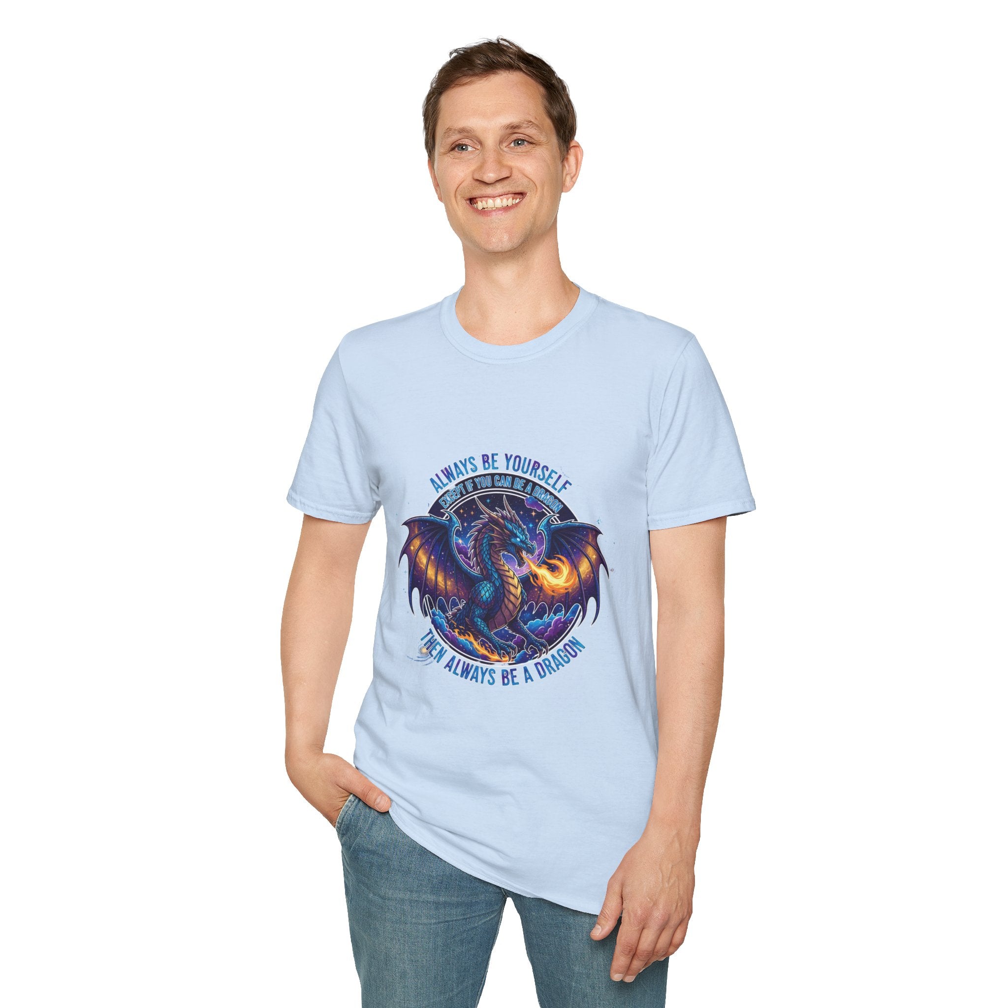 Dragon Graphic Men's T-Shirt | "Always Be Yourself Unless You Can Be a Dragon" | DTG Fantasy Tee