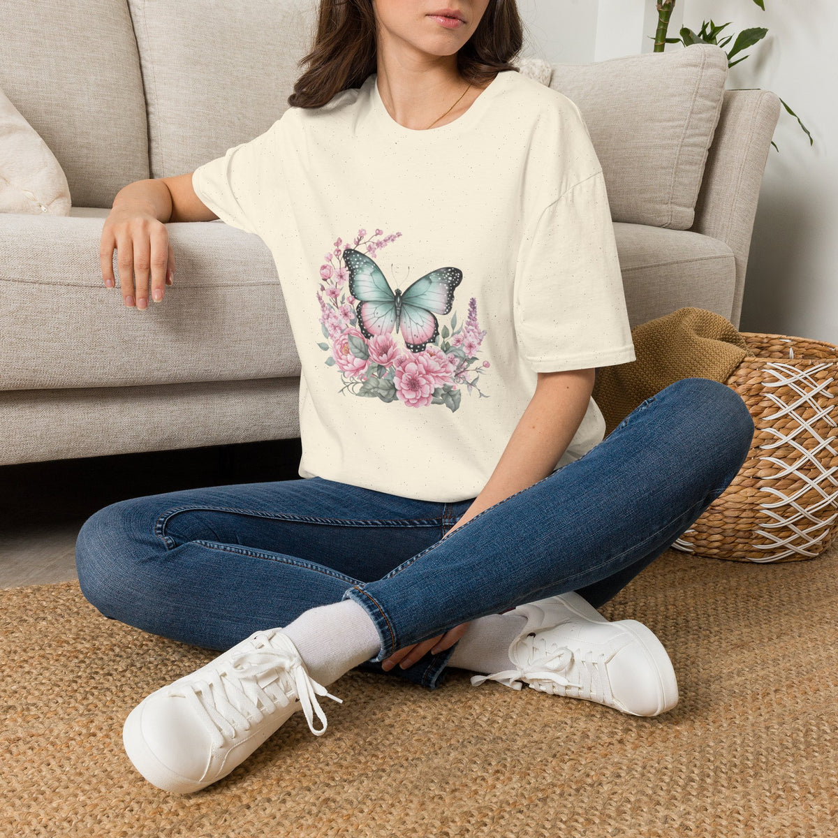 Women's Butterfly Garden T-Shirt — Mint & Blush Floral Tee