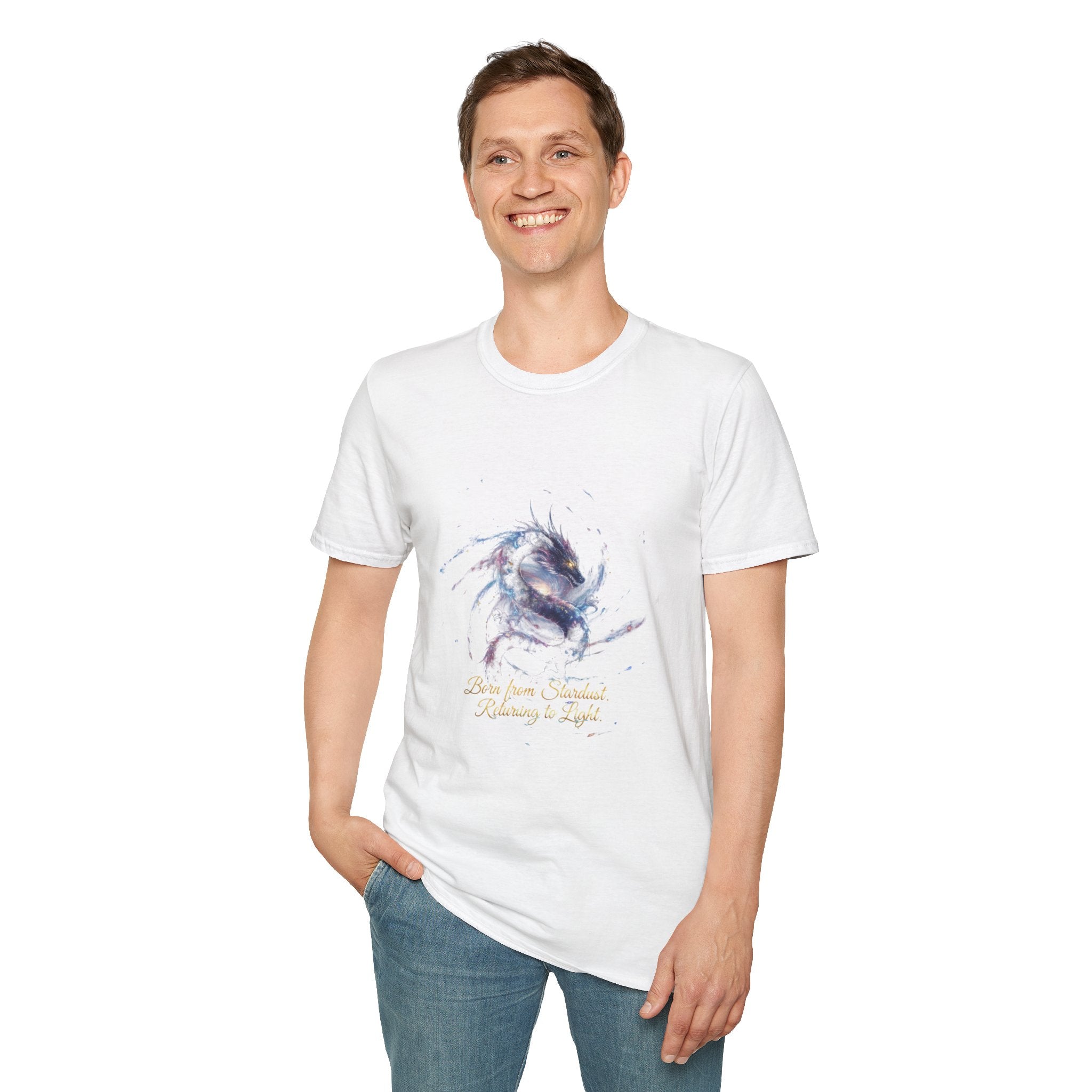 Men's Graphic T-Shirt — Watercolor Dragon with Inspirational Script