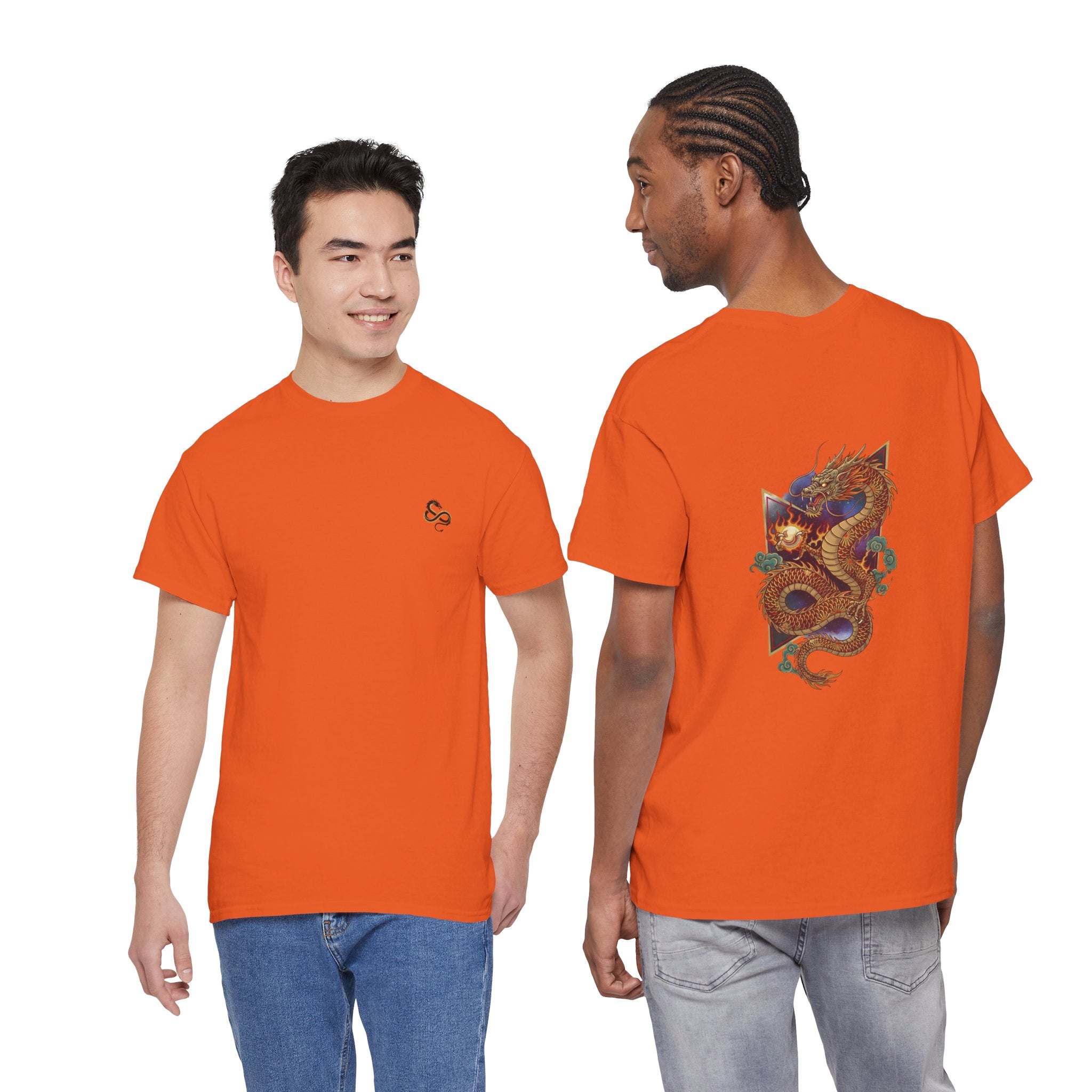 Golden Dragon Back Print Men's T-Shirt — DTG Printed Vintage Oriental Cotton Tee