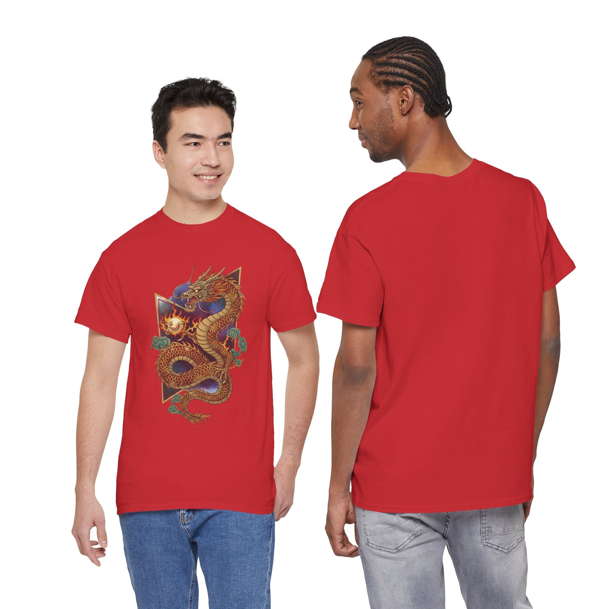 Dragon Graphic Men's T-Shirt — DTG Printed Vintage Gold Oriental Cotton Tee