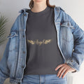 Angel Wings Graphic Tee | Distressed Gold Script "Angel" Chest Print | Women's DTG T-Shirt