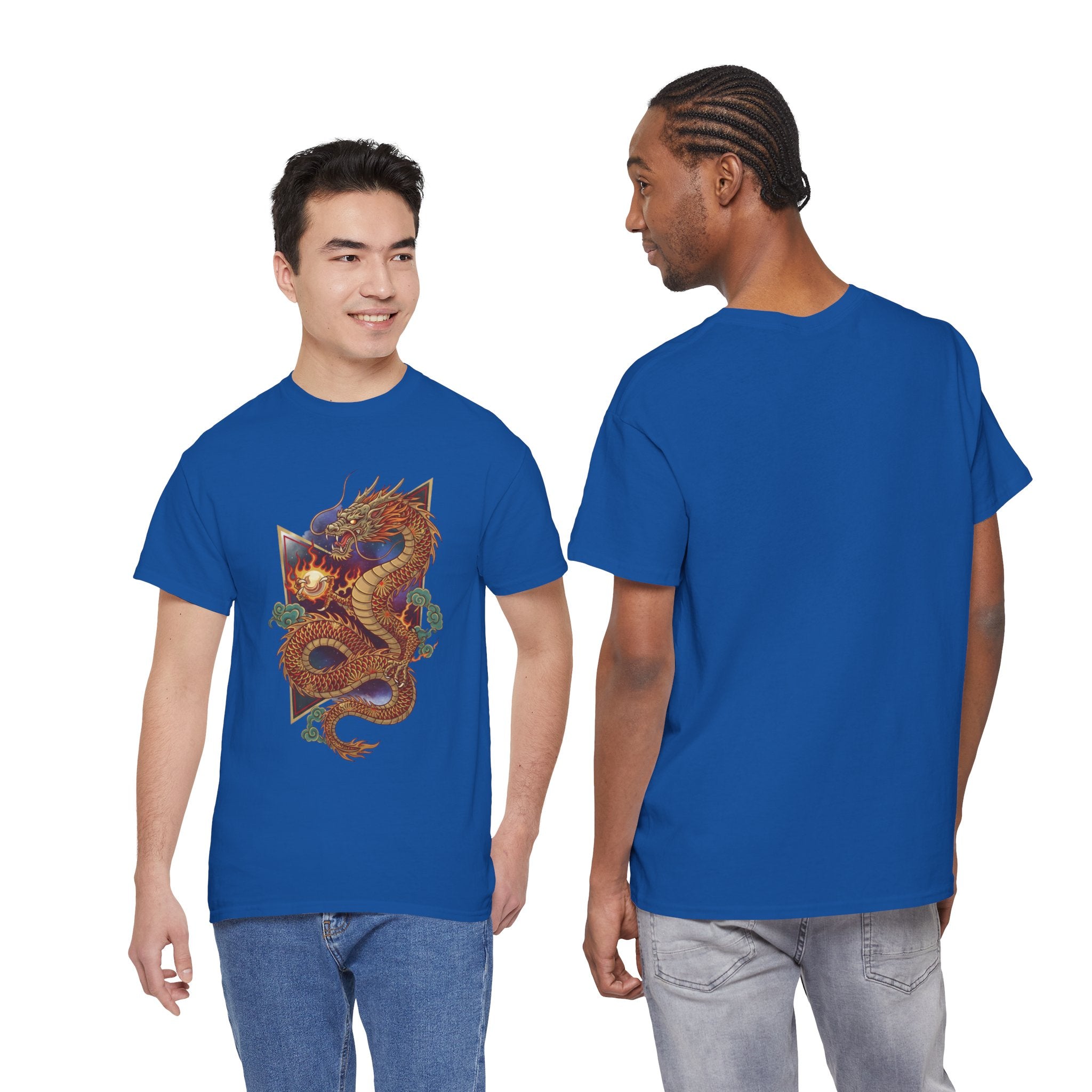 Dragon Graphic Men's T-Shirt — DTG Printed Vintage Gold Oriental Cotton Tee