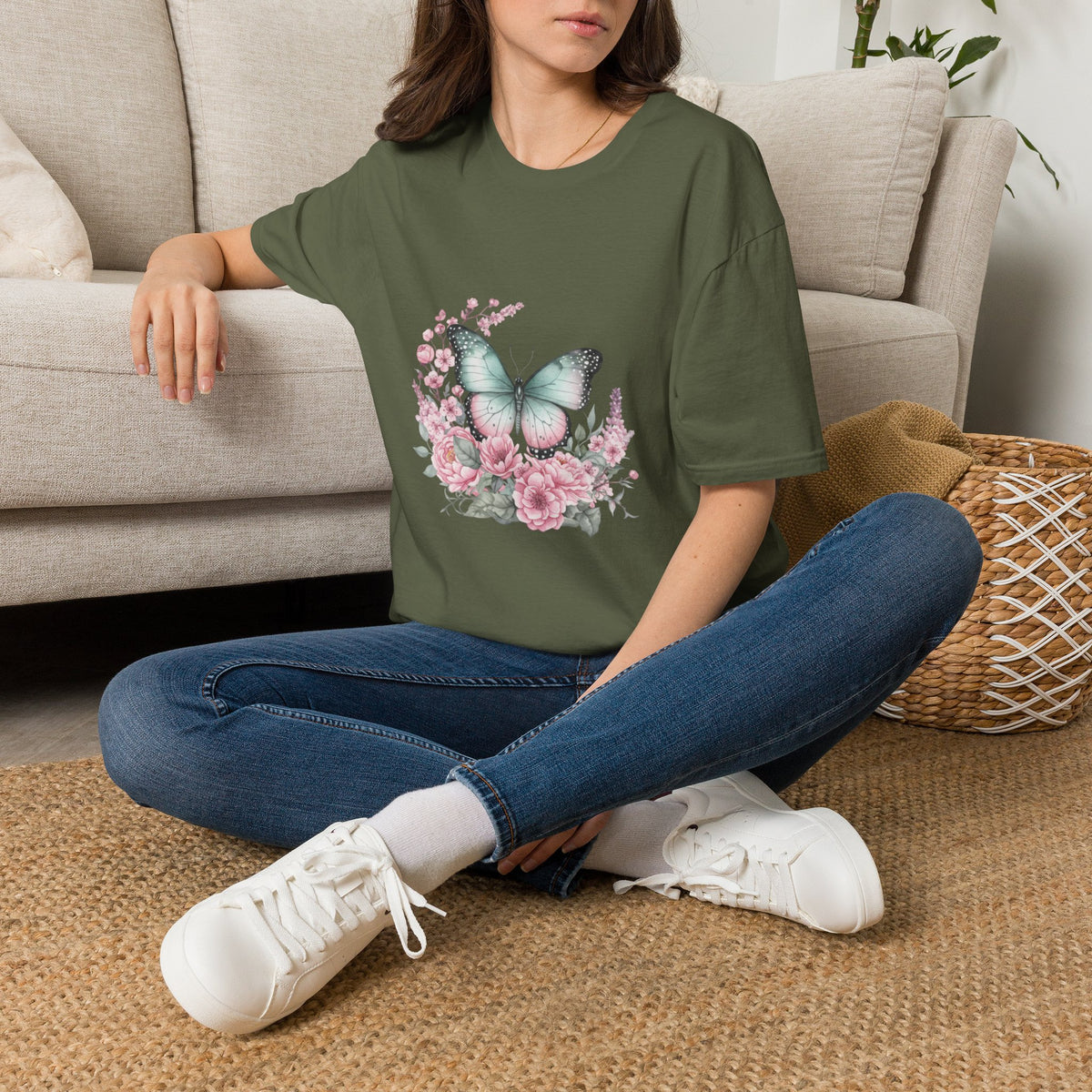 Women's Butterfly Garden T-Shirt — Mint & Blush Floral Tee