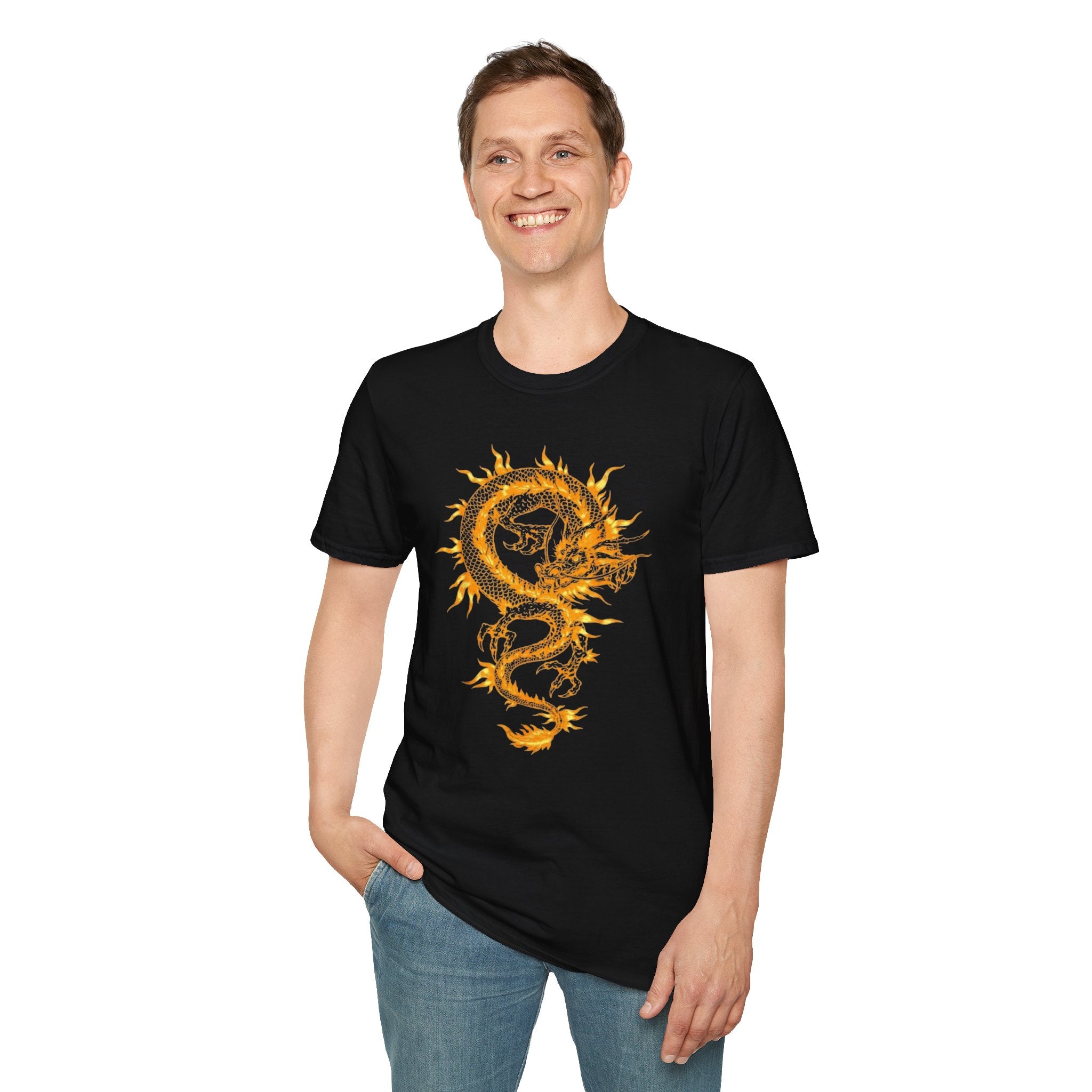 Dragon Graphic T-Shirt — Flaming Golden Circle Men's Tee