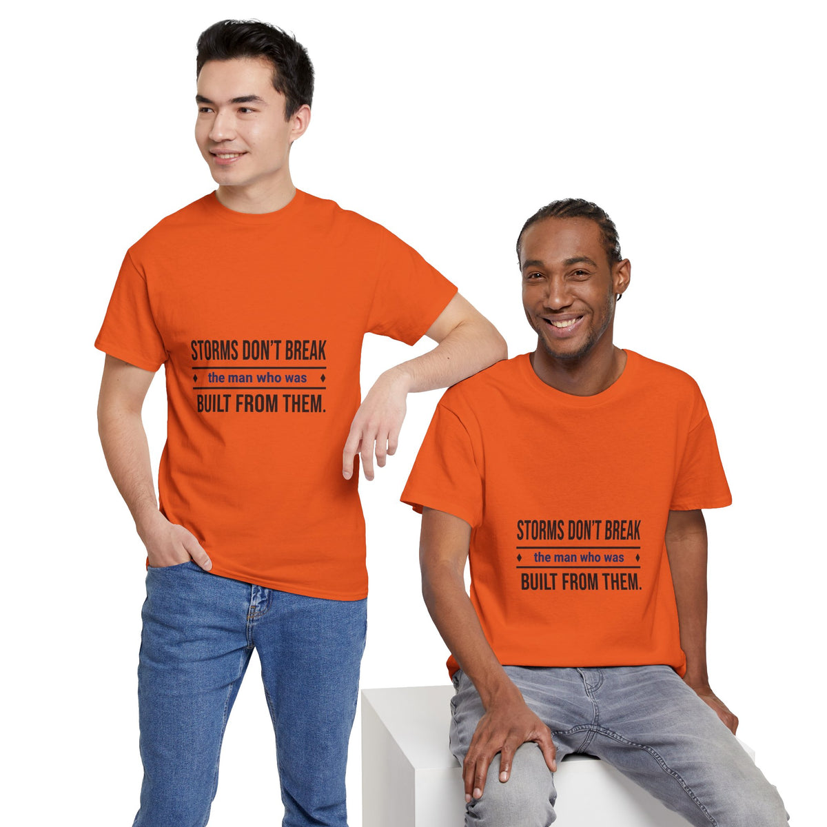 Men's Motivational Graphic Tee — "Storms Don't Break the Man Who Was Built From Them"