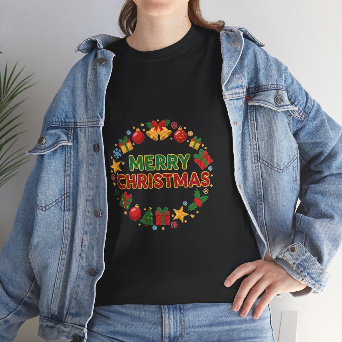 Merry Christmas Wreath Tee | Holiday Graphic Christmas T-Shirt | Unisex DTG