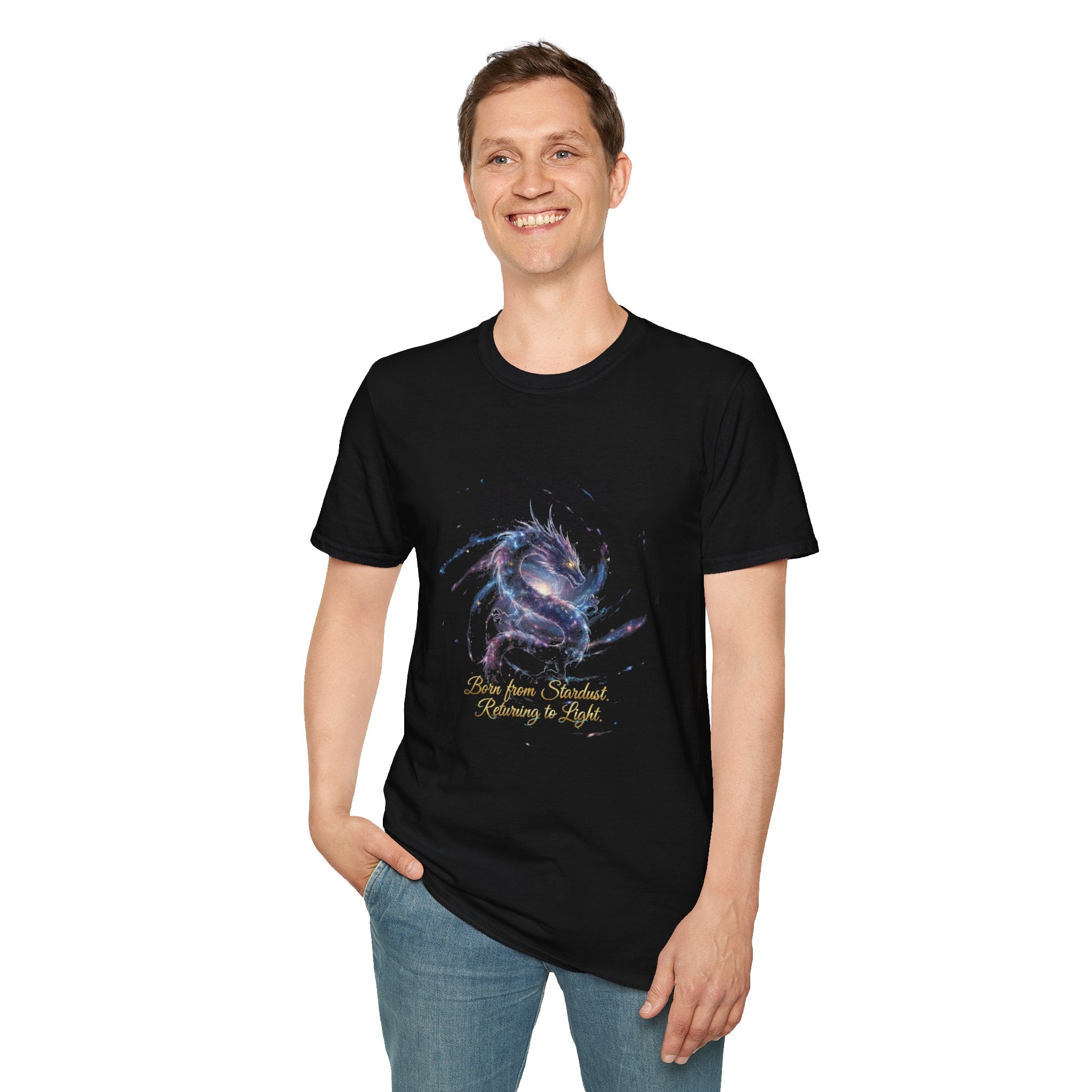 Men's Graphic T-Shirt — Watercolor Dragon with Inspirational Script