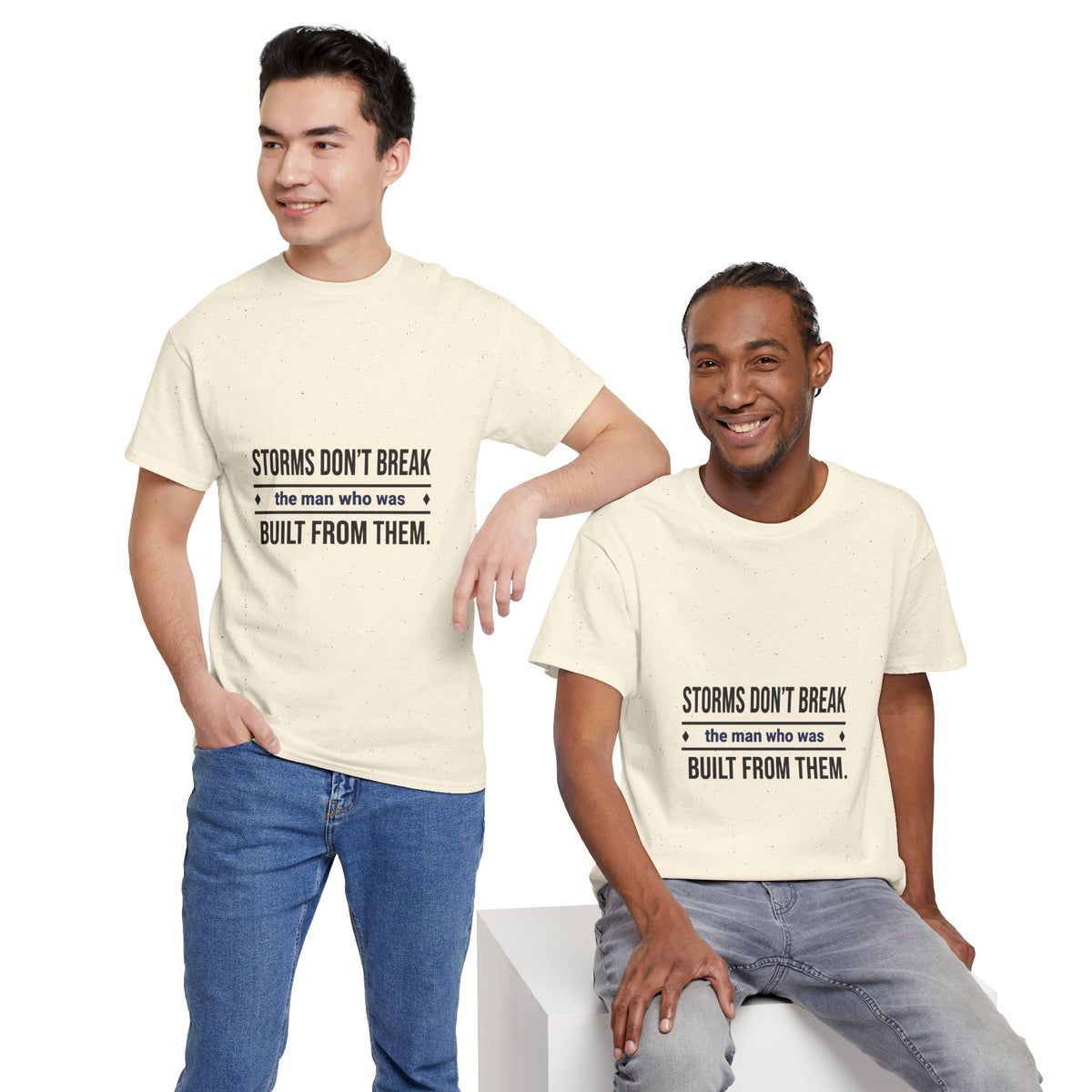 Men's Motivational Graphic Tee — "Storms Don't Break the Man Who Was Built From Them"