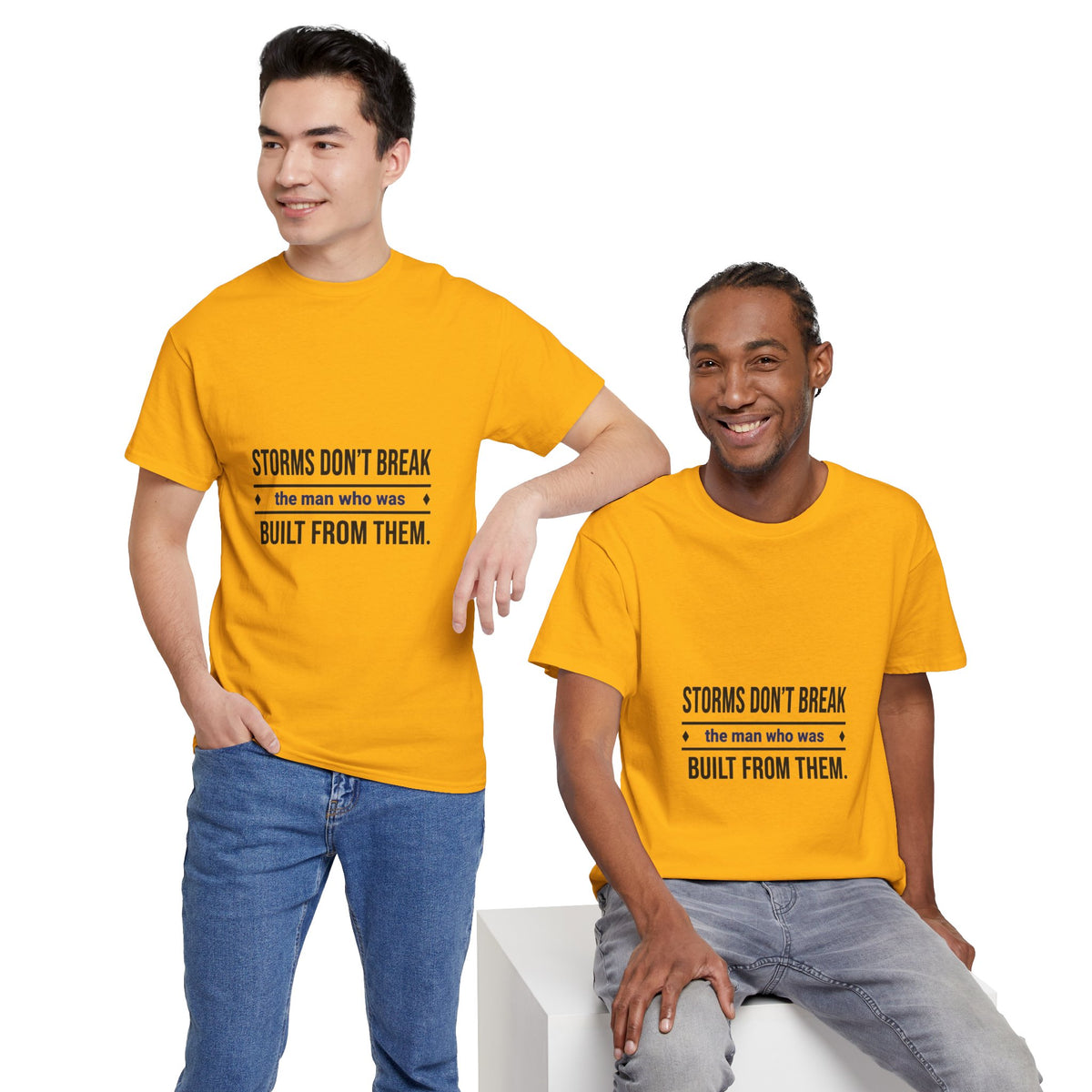 Men's Motivational Graphic Tee — "Storms Don't Break the Man Who Was Built From Them"
