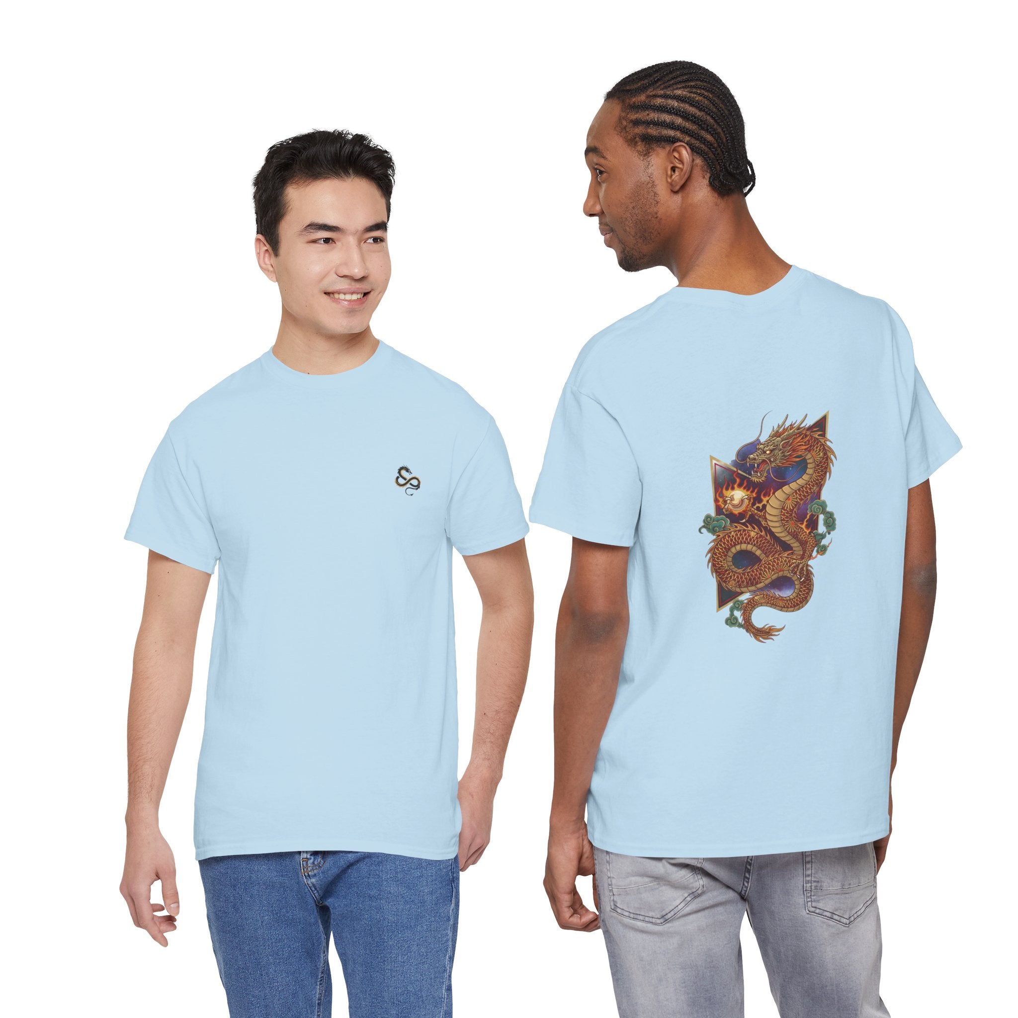 Golden Dragon Back Print Men's T-Shirt — DTG Printed Vintage Oriental Cotton Tee