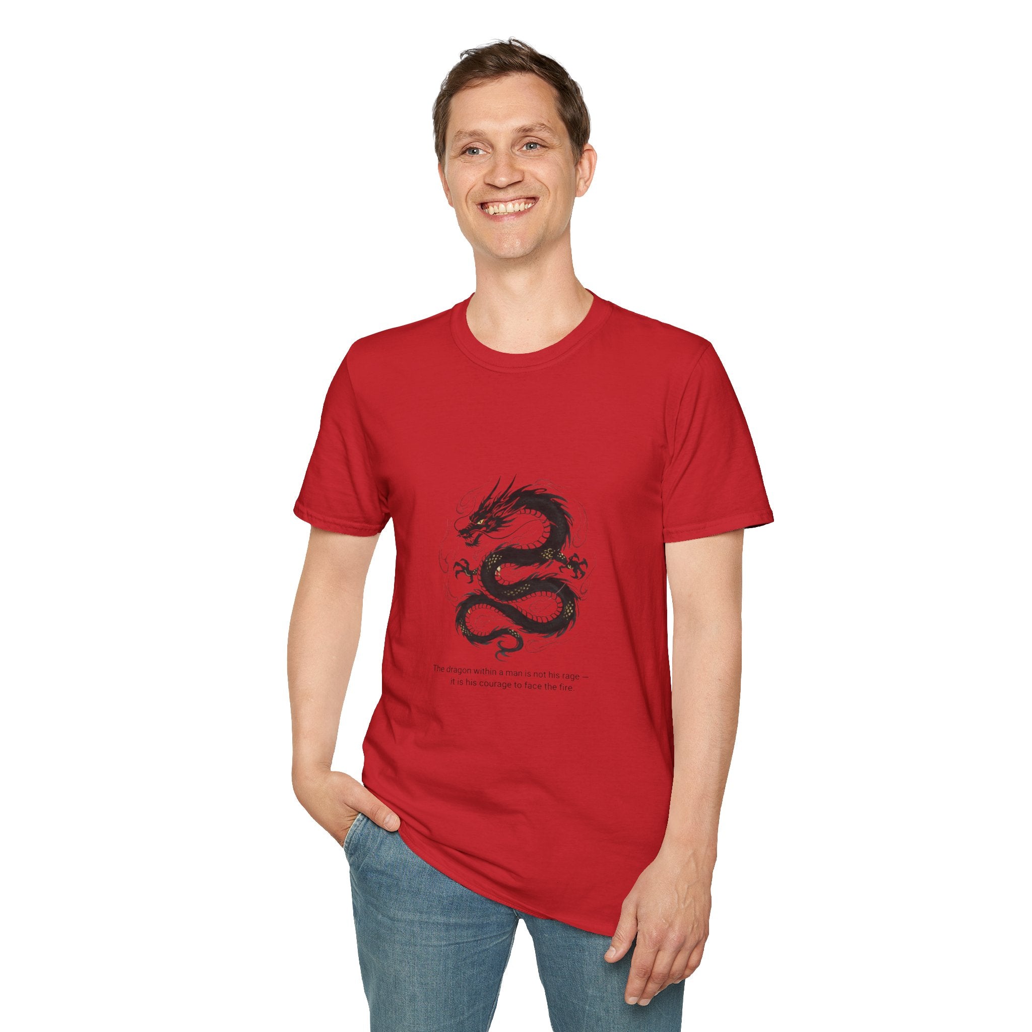 Men's Graphic Tee — Black Eastern Dragon Illustration with Inspirational Quote