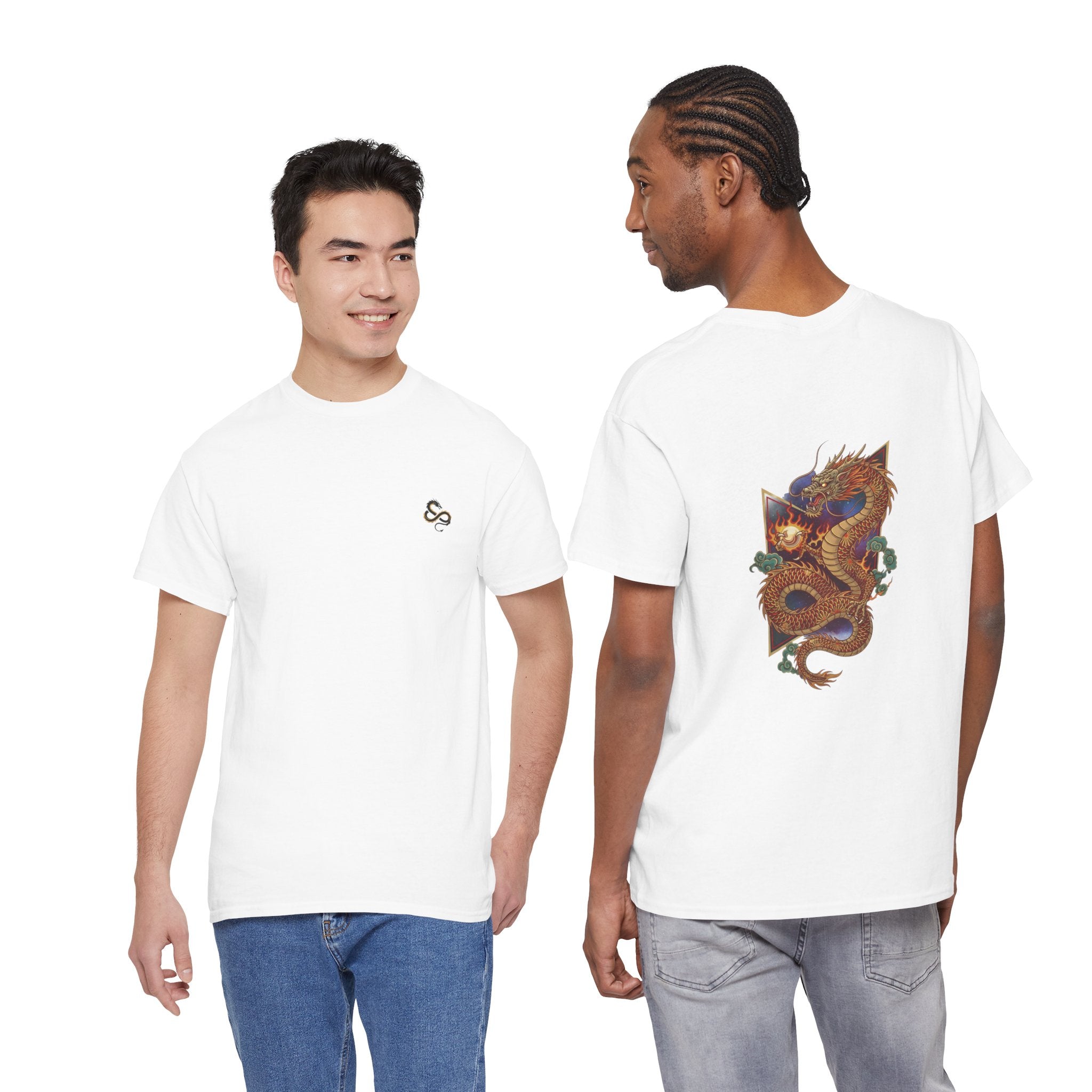 Golden Dragon Back Print Men's T-Shirt — DTG Printed Vintage Oriental Cotton Tee