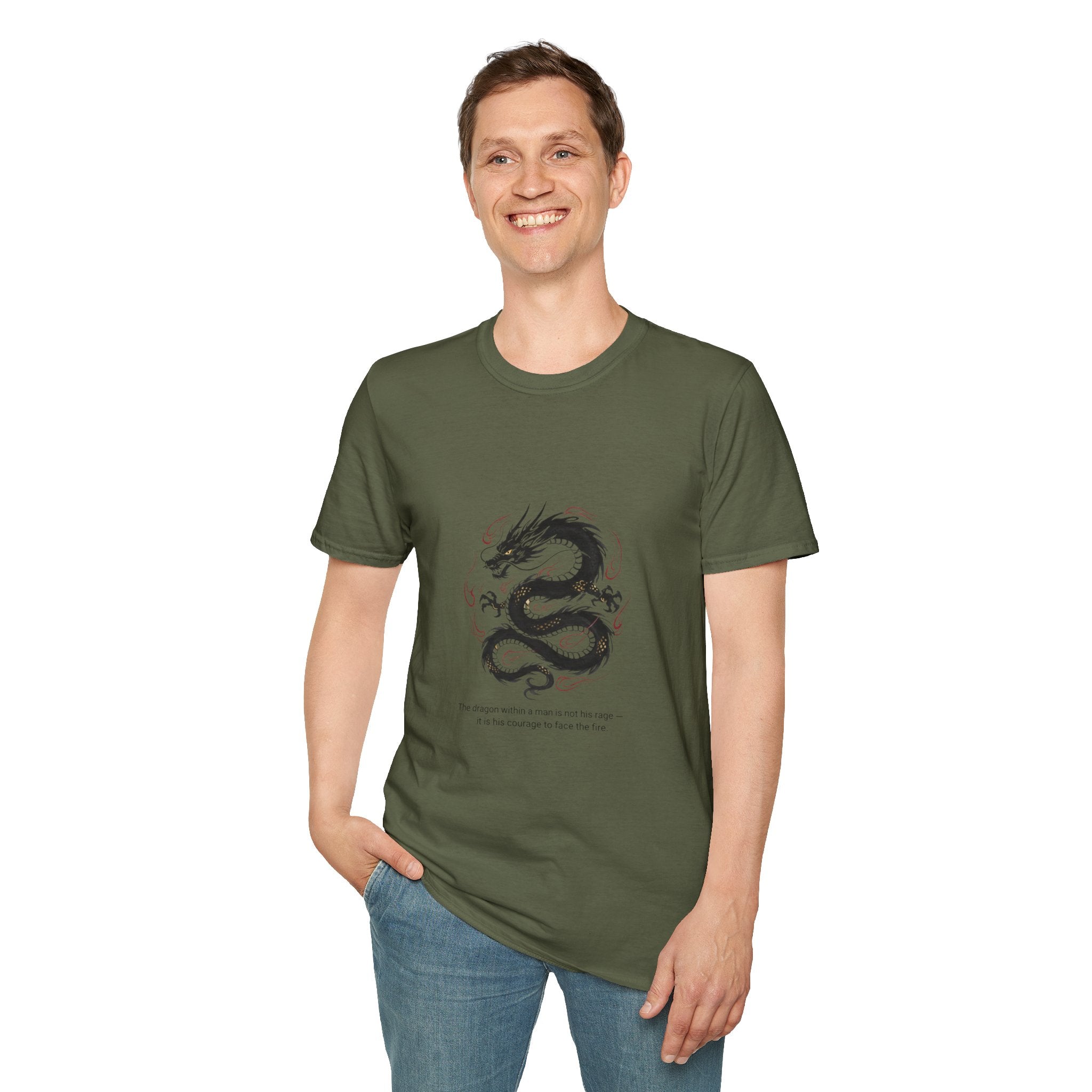Men's Graphic Tee — Black Eastern Dragon Illustration with Inspirational Quote