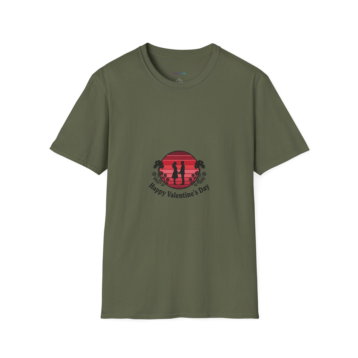 Valentine's Day Couple Sunset T-Shirt — "Happy Valentine's Day" Silhouette Unisex Graphic Tee