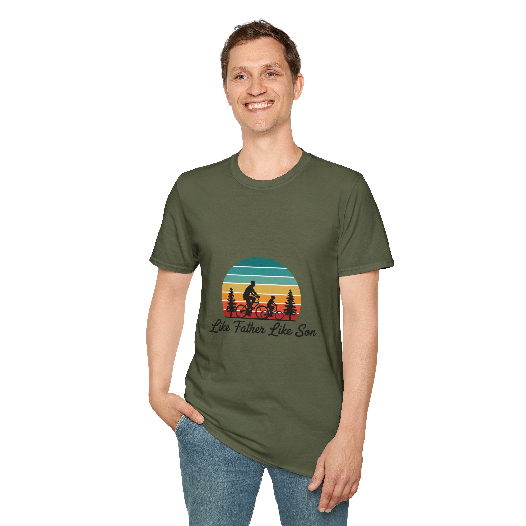 Like Father Like Son T-Shirt | Father & Son Camping Vintage Sunset Tee | DTG Men's Graphic Tee