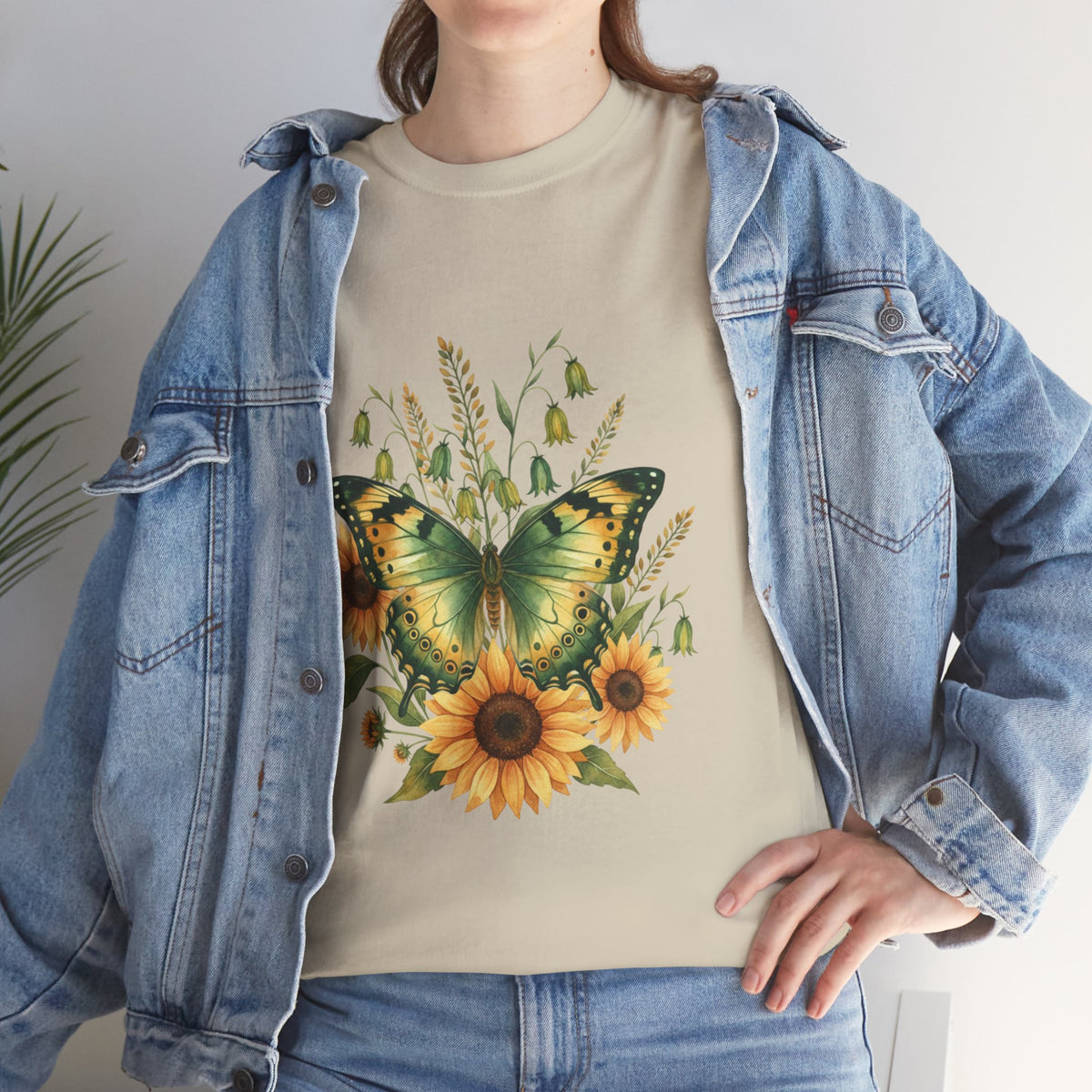 Butterfly & Sunflower Tee — Women's Nature Floral Graphic T-Shirt