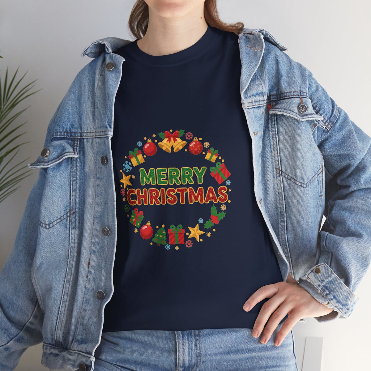 Merry Christmas Wreath Tee | Holiday Graphic Christmas T-Shirt | Unisex DTG