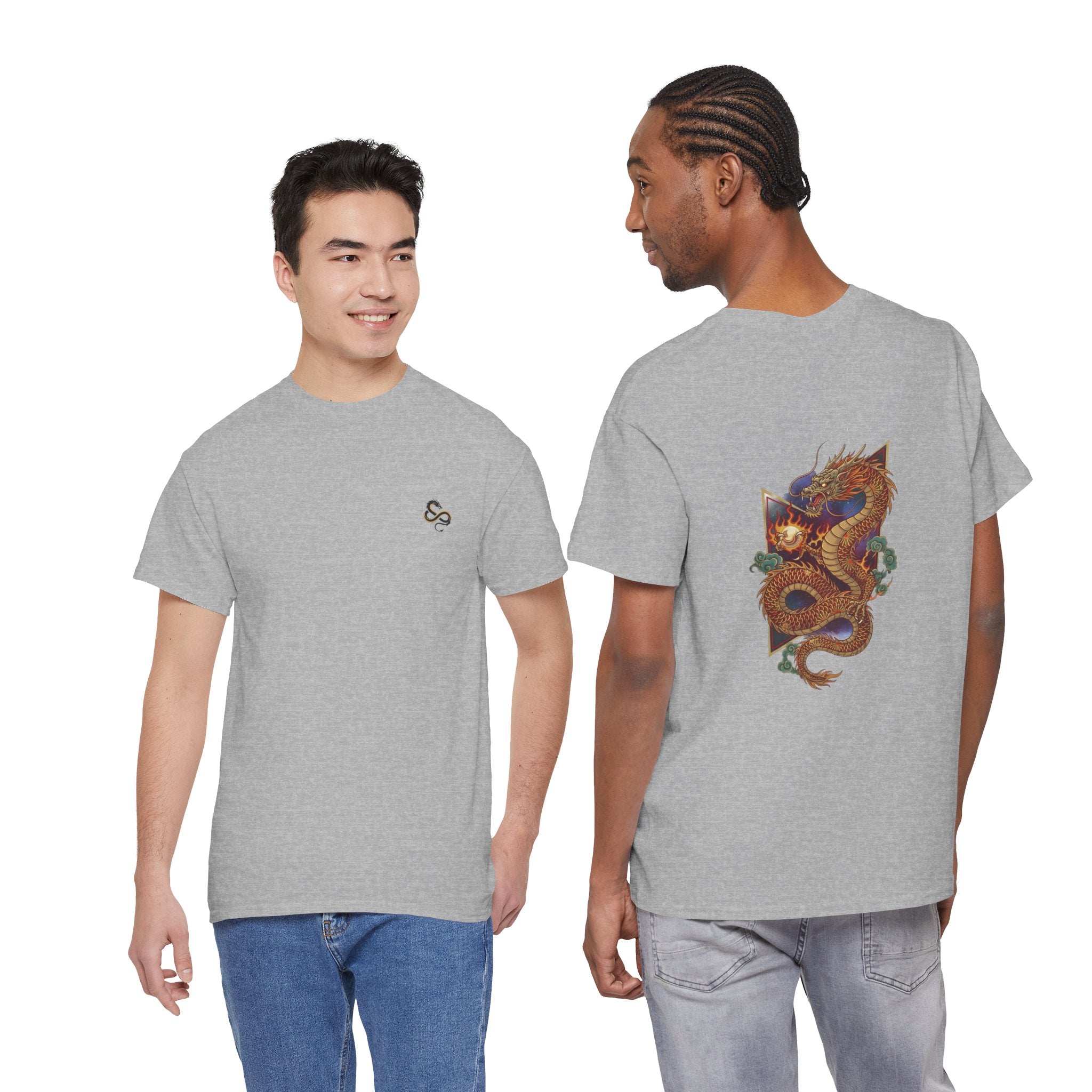 Golden Dragon Back Print Men's T-Shirt — DTG Printed Vintage Oriental Cotton Tee