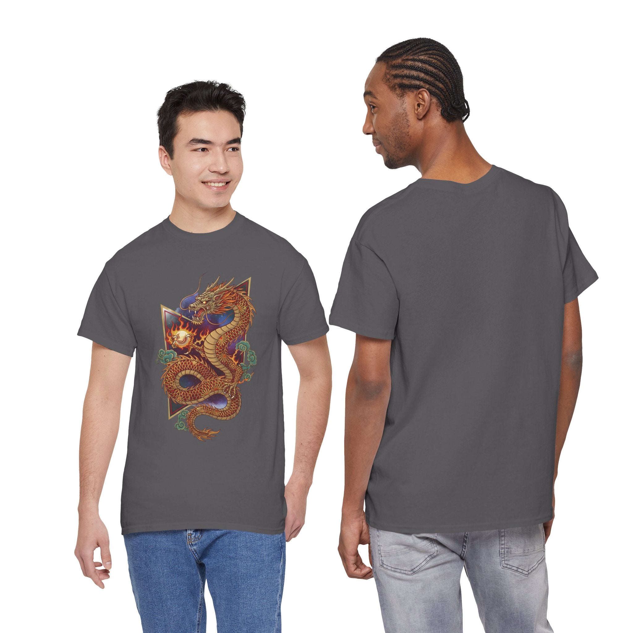 Dragon Graphic Men's T-Shirt — DTG Printed Vintage Gold Oriental Cotton Tee