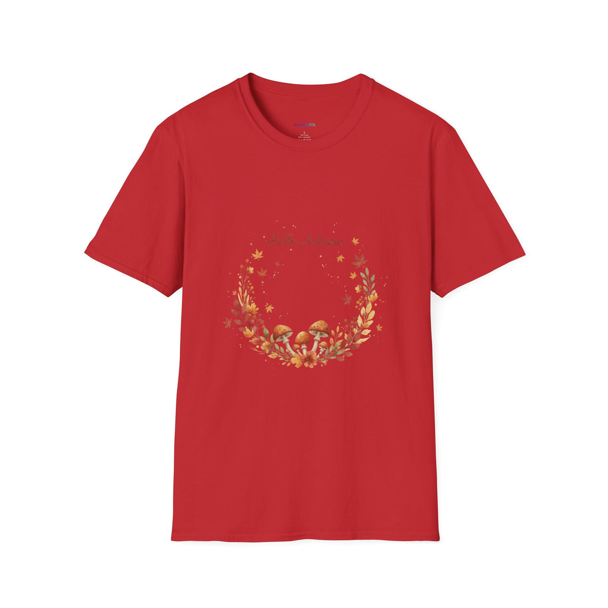 'Hello Autumn' Mushroom & Leaf Wreath T-Shirt — Cozy Fall Graphic Tee
