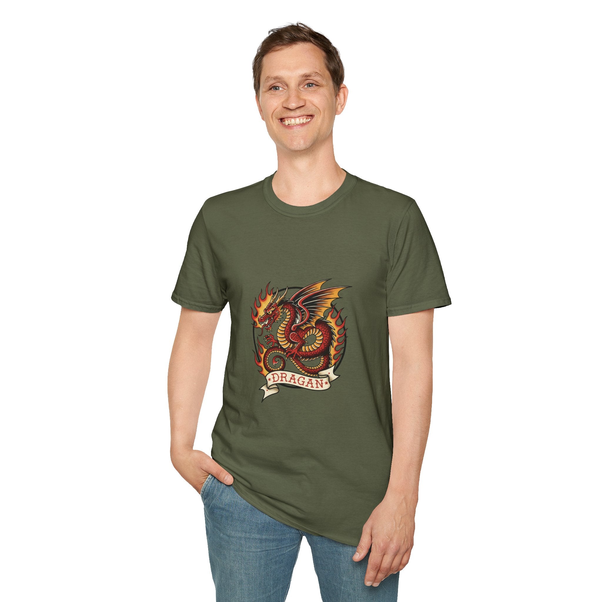 Fiery Dragon Men's T-Shirt — Mythical Creature Graphic Tee