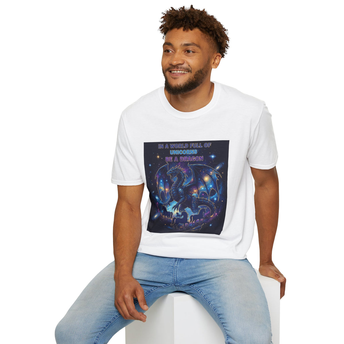 Galaxy Dragon Men's T-Shirt | "In a World Full of Unicorns, Be a Dragon" | DTG Fantasy Tee