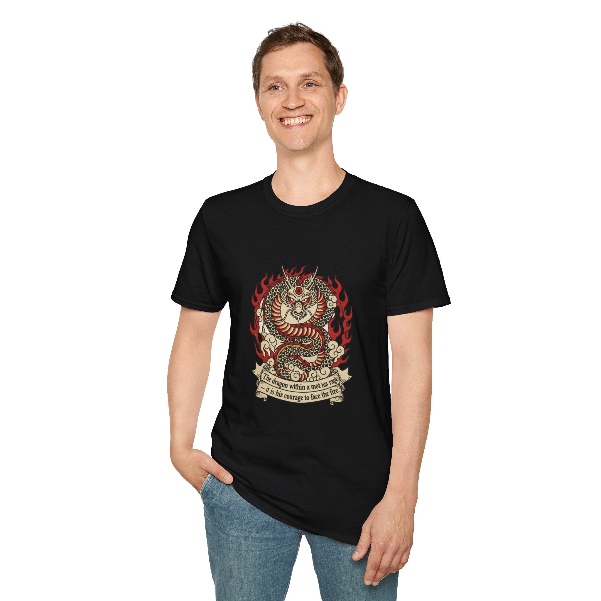 Men's Graphic Tee — Fiery Tiger, Snake & Skull Tattoo Crest with Banner