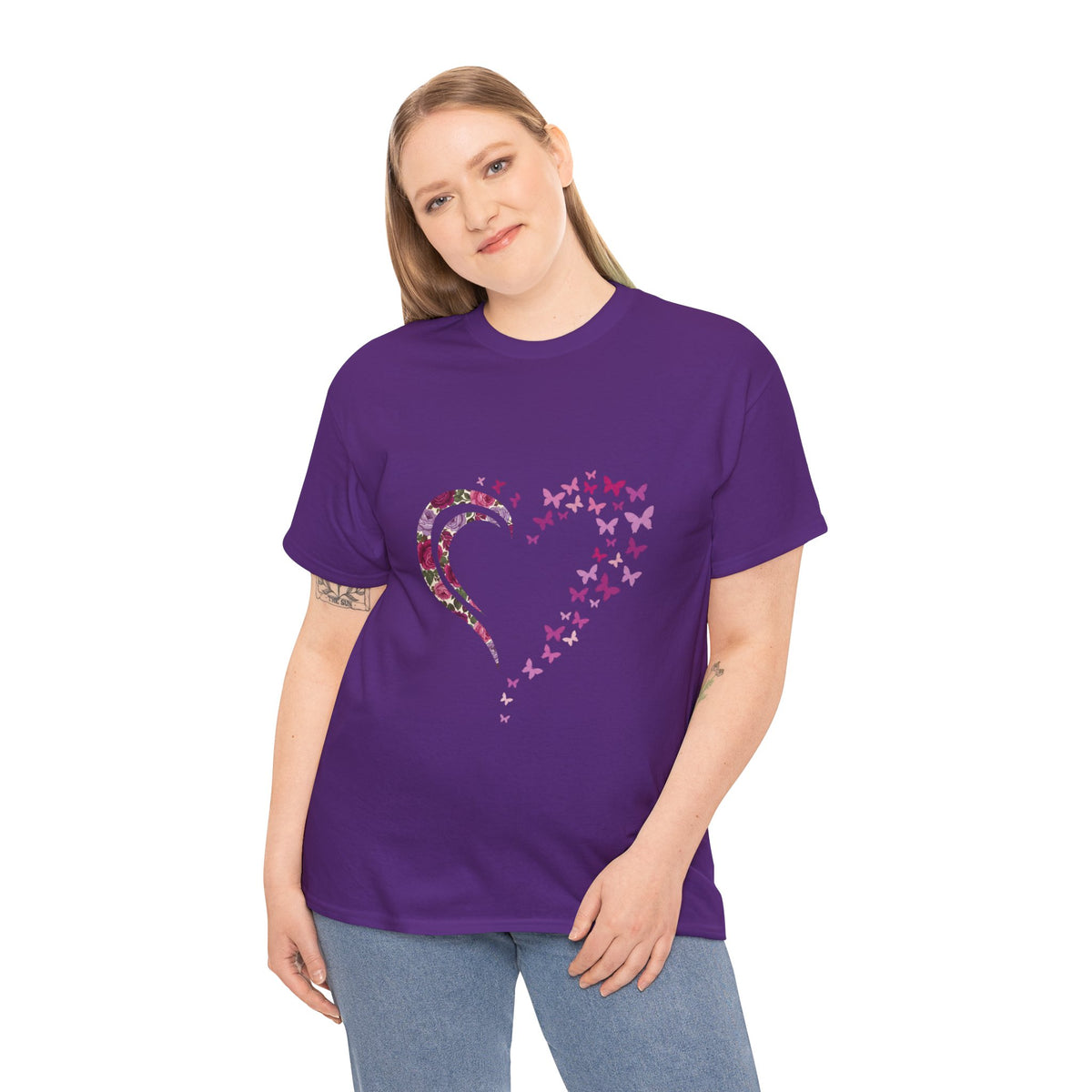 Butterfly Heart Tee — Women's Floral Heart Graphic T-Shirt