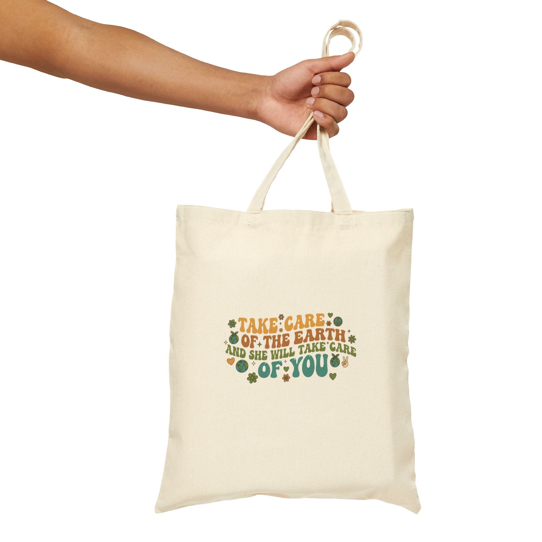 Take Care of the Earth Cotton Tote Bag — DTG Printed Canvas Bag