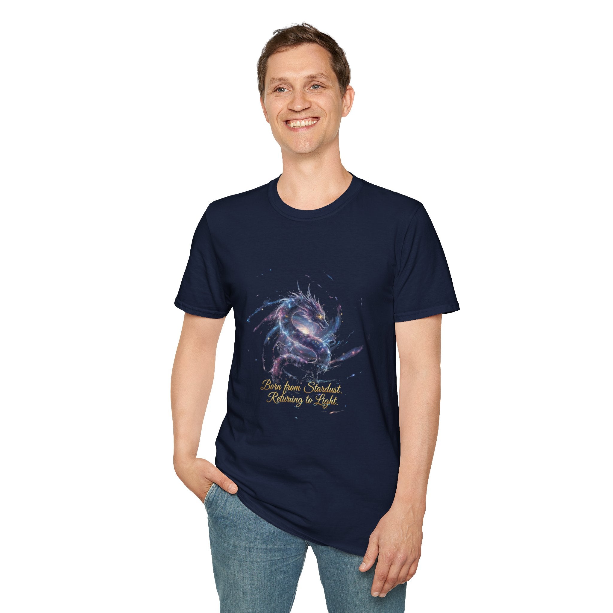 Men's Graphic T-Shirt — Watercolor Dragon with Inspirational Script