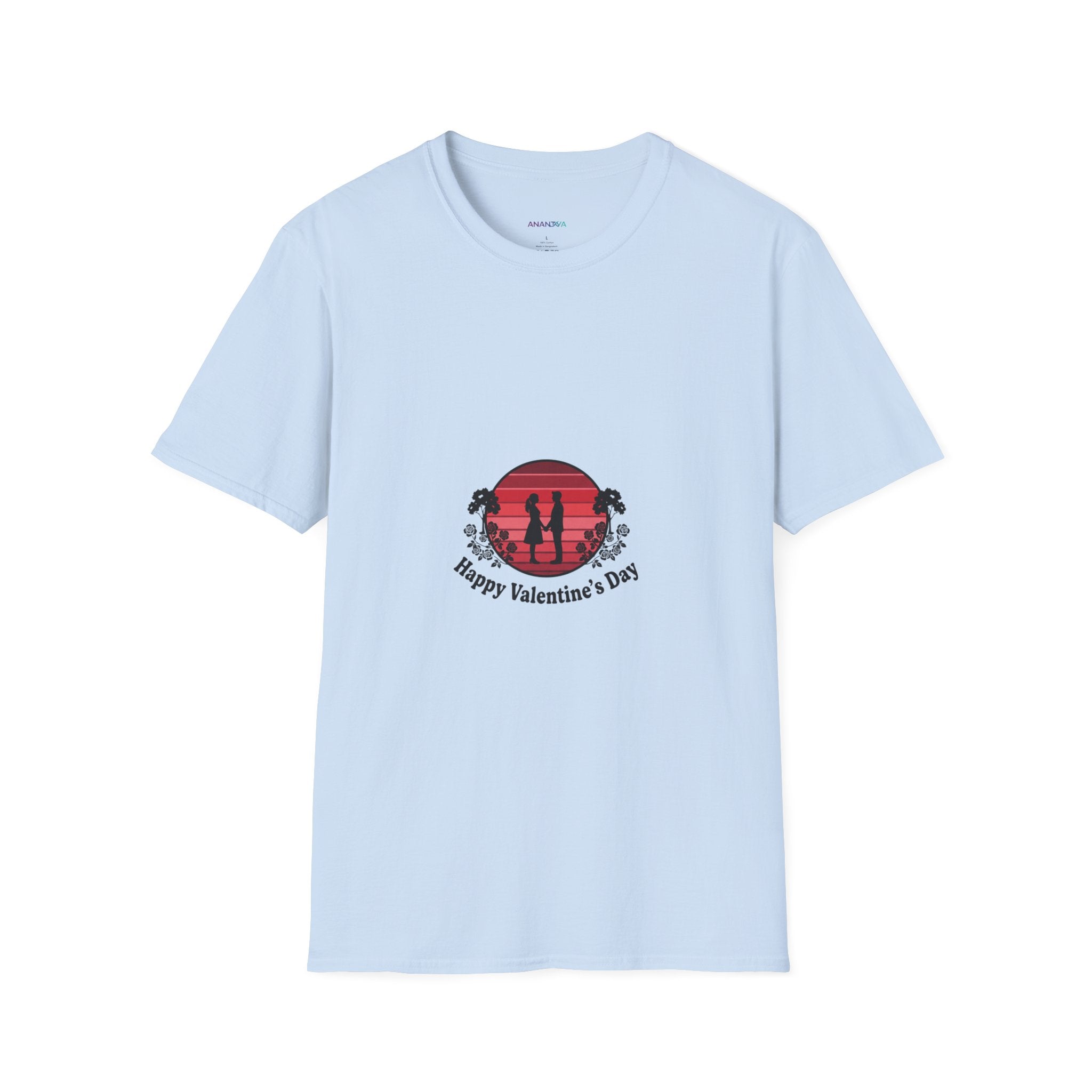 Valentine's Day Couple Sunset T-Shirt — "Happy Valentine's Day" Silhouette Unisex Graphic Tee