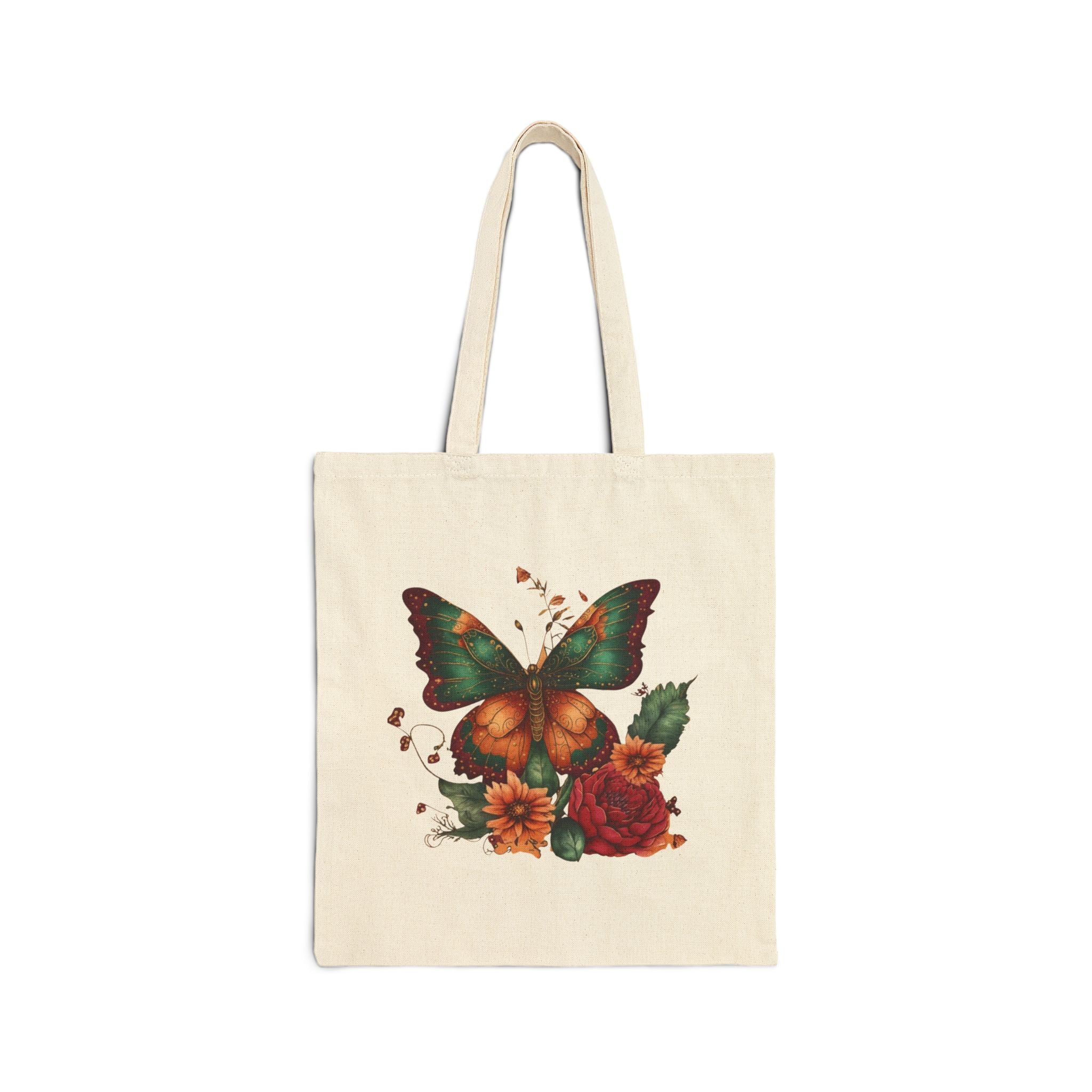 Butterfly Floral Canvas Tote Bag | Vintage Garden Cotton Tote