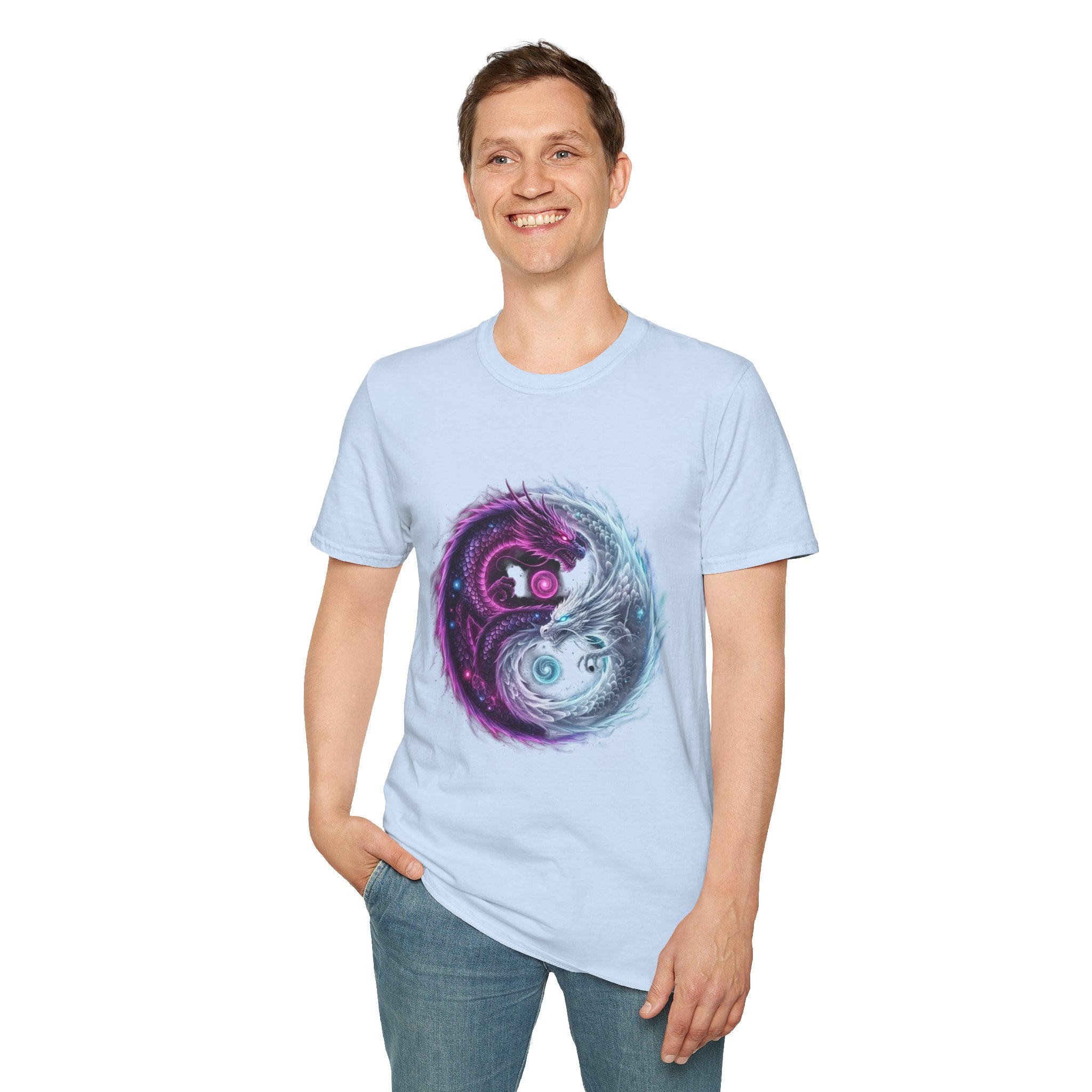 Yin Yang Dragon T-Shirt — Cosmic Fantasy Graphic Tee for Men